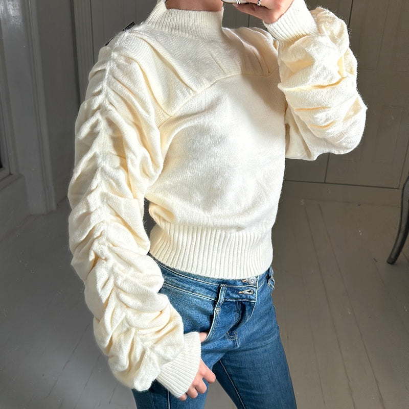 Cream ruched sleeve jumper