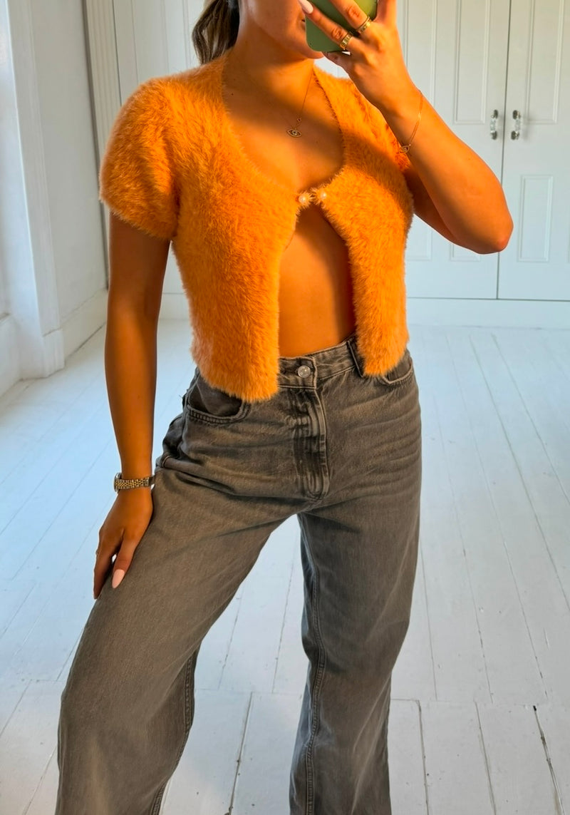 Orange knit fluffy jumper size S