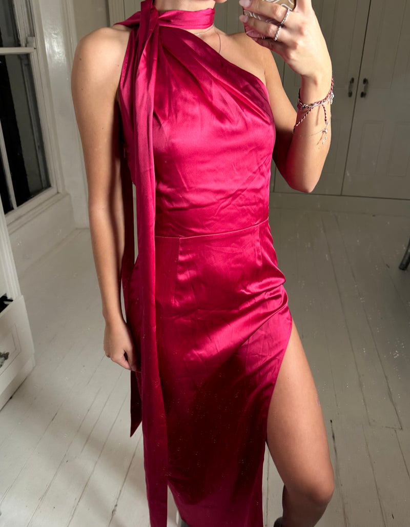 Pink satin maxi dress size small