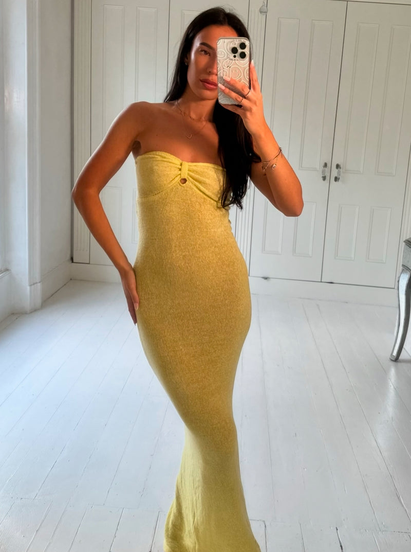 YELLOW STARPLESS MAXI DRESS SIZE S