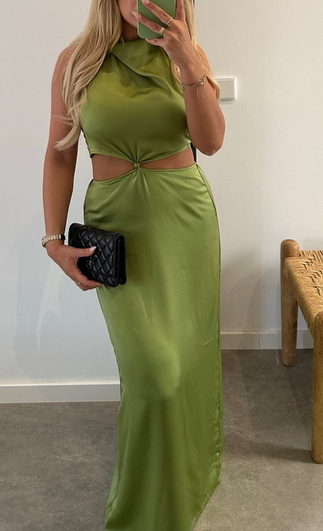 LIME GREEN TWIST FRONT MAXI DRESS SIZE 8