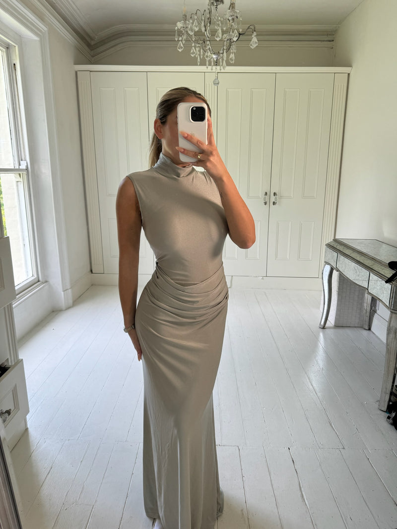 GREY JERSEY SLINKY MAXI DRESS SIZE 8