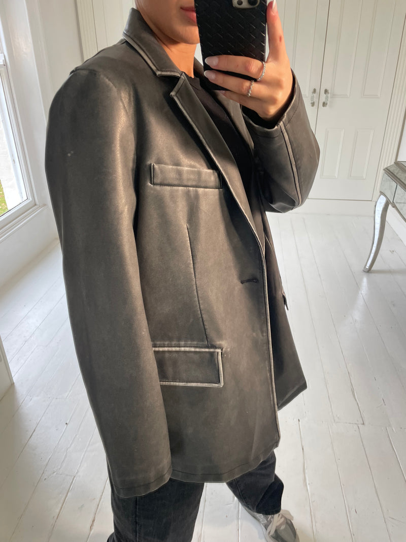 leather grey blazer size 8