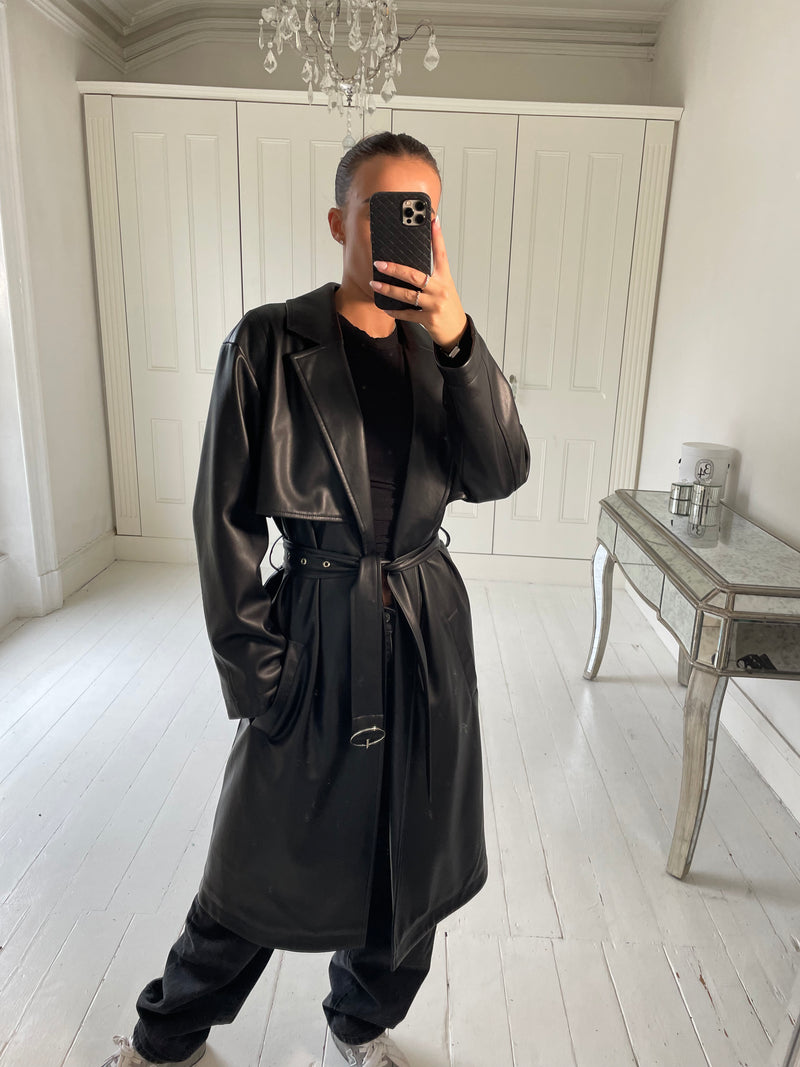 black leather trench size 8