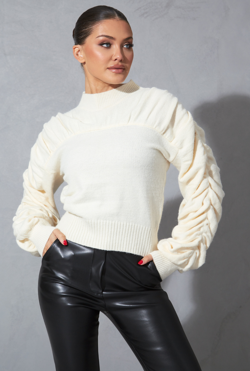 ruched sleeve knit jumper