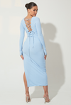 blue side slit midi dress