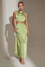 green satin maxi dress