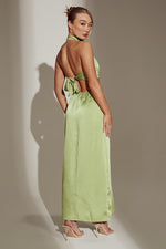 green satin maxi dress