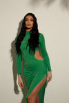 green cut out maxi dress