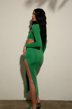 green cut out maxi dress