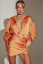 Orange satin mini dress