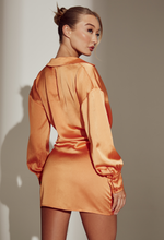 Orange satin mini dress
