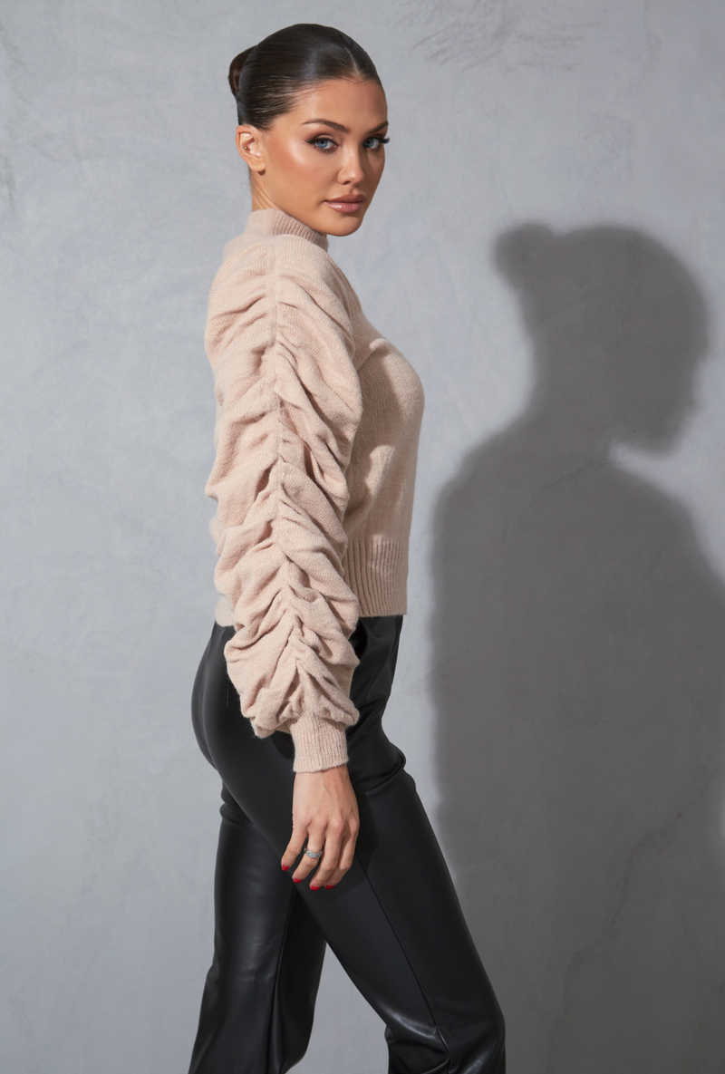 ruched sleeve knit jumper